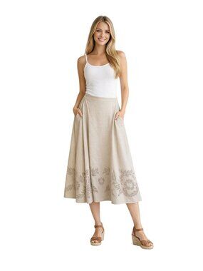 Ralph Lauren Beige Size 6 A-Line Skirt With Floral Cutout Hem Cotton-Blend